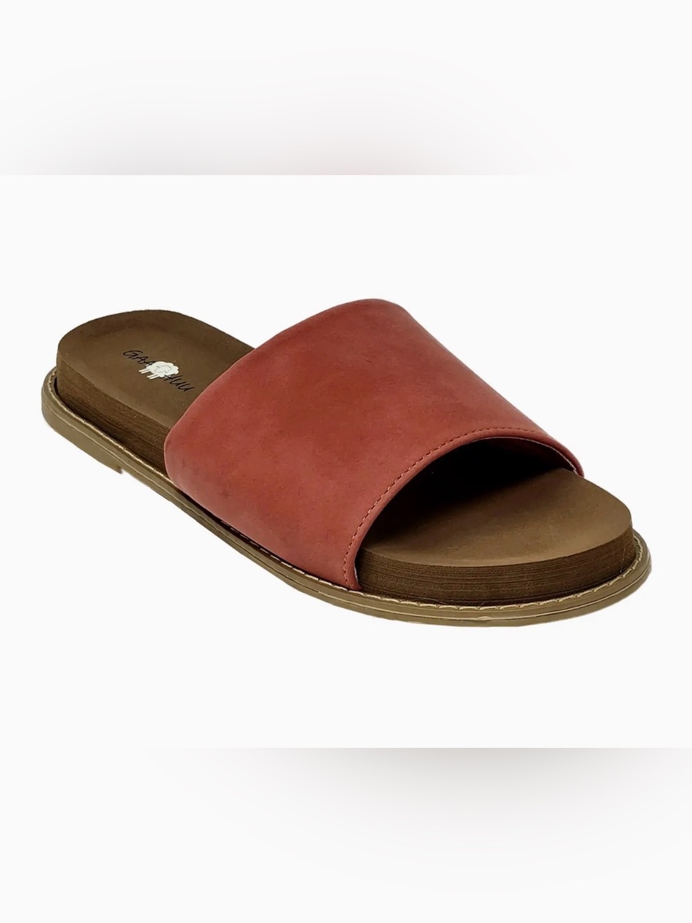 Gaahuu Womens Faux Leather Open Toe Footbed Sandal Size 10 Brick Red